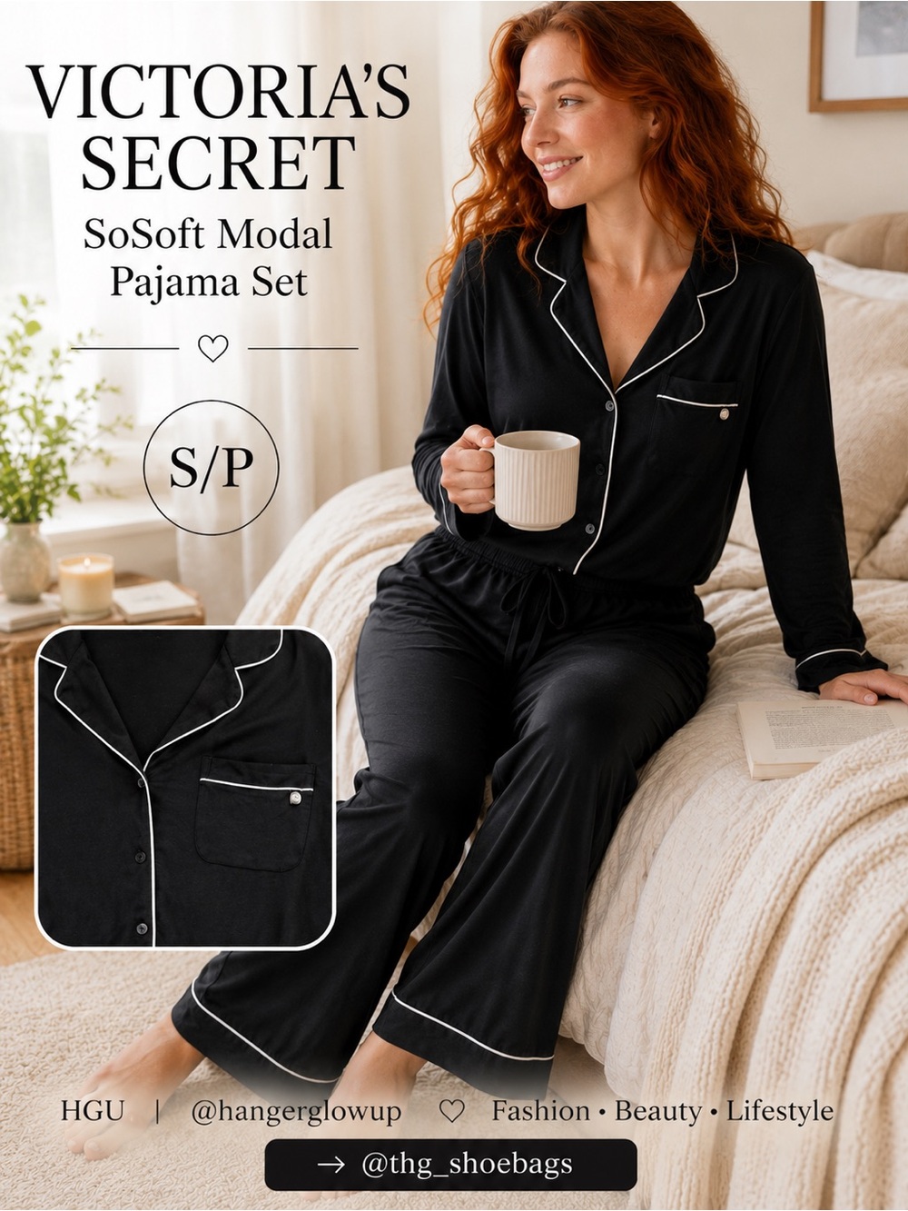 Retails: $79 Victoria’s Secret SoSoft Modal Pajama Set Black S/P Long NWT